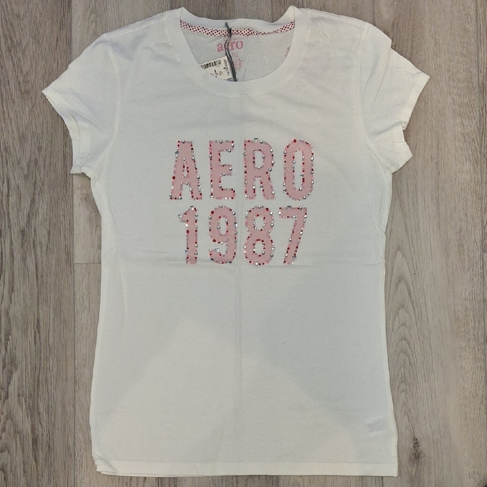 Aeropostale White Tee with Pink 'AERO 1987' Design